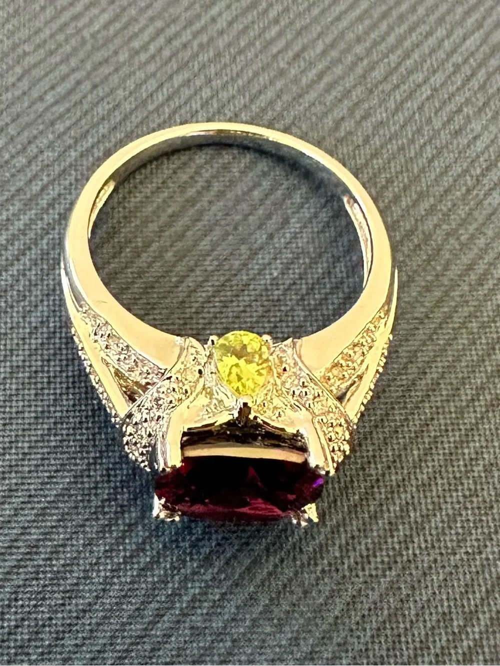 Solid 14K White Gold Cushion Rhodolite Garnet Ring with Peridot & Diamonds Size